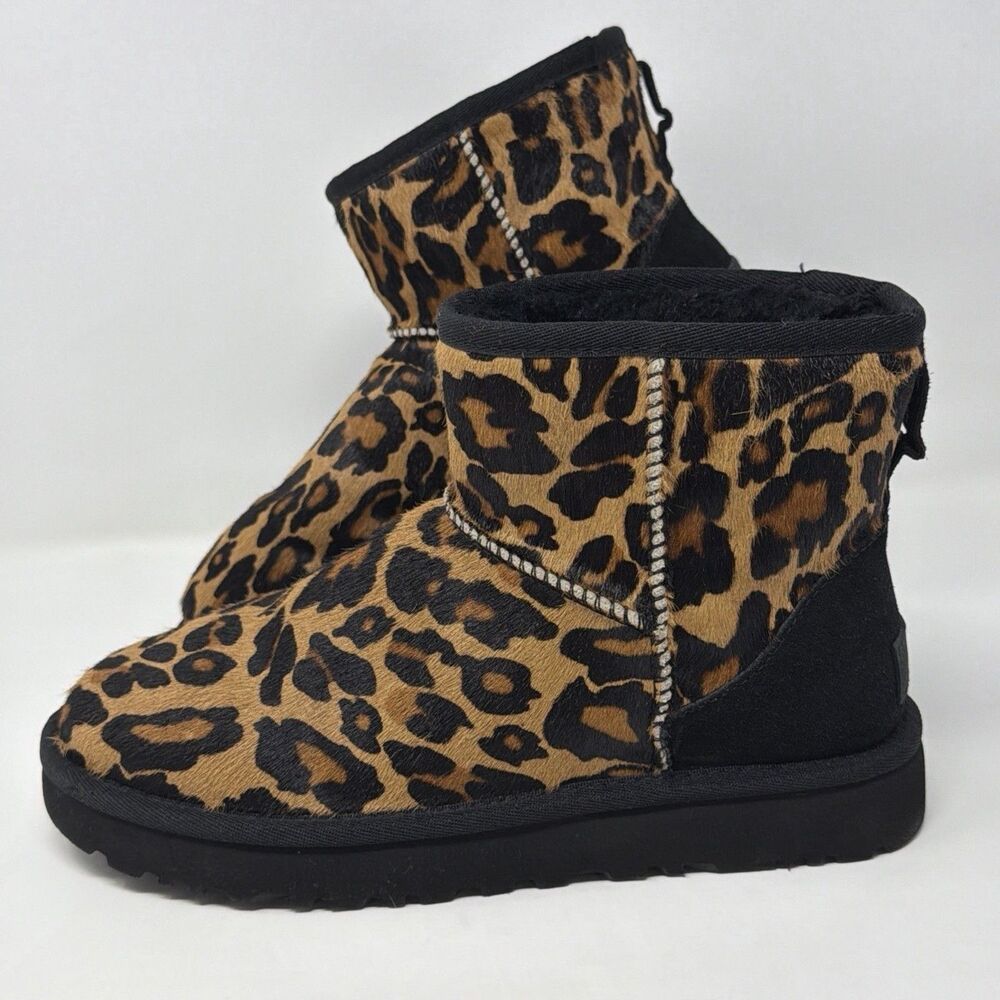 UGG Classic Mini Panther Butterscotch Cow Hair Leopard Print Boots Women 7 Rare